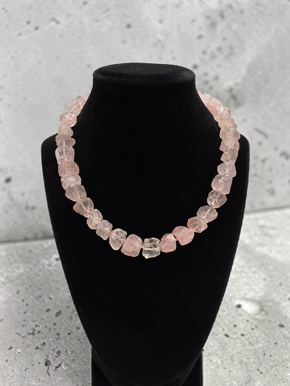 Handmade Raw Rose Quartz Clear Quartz Sterling Silver Necklace